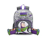 Disney Toy Story Buzz Lightyear Jungen-Rucksack, grau | Schulrucksack mit Reißverschluss, 3D-Charaktergesicht, Vordertasche | Mehrere Fächer, Netzgewebe Merchandise
