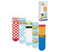 Disney Toy Story Unisex Wadensocken 5er-Set | Mehrfarbige Pizza Planet & Charakter-Prints | Alltagskleidung | Verschiedene Muster in Rot, Blau, Weiß, Grün, Gelb Merch