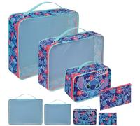 Disney Travel Organizer Taschen 4er-Set mit 3 Packing Cubes & 1 Kosmetiktasche Blau - Reise Zubehör (Blau Stitch)