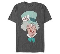 Disney Unisex Alice in Wonderland Mad Hatter Big Face Organic Short Sleeve T-shirt, Melange Black, XXL