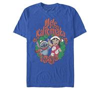 Disney Unisex Lilo & Stitch Mele Kalikimaka Stitch Organic Short Sleeve T-shirt, Bright Blue, XXL