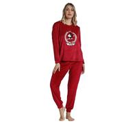 DISNEY Velvet King Mickey Damen-Schlafanzug mit langen Ärmeln, burgunderrot, L