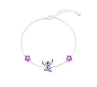 Disney Verstellbares Armband für Mädchen, Sterlingsilber, blauer Stich und Blume, B902414SL-65.PH, One Size, Sterling-Silber