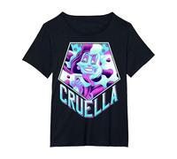 Disney Villains Cruella De Vil Pentagon Neon Portrait T-Shirt, Damen Große Größen, Schwarz, 1X