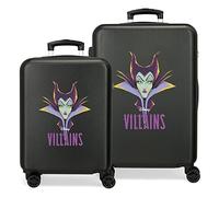 Disney Villains Maleficent Kofferset, Schwarz, 55/65 cm, starres ABS, seitliches Zahlenschloss, 56 l, 6 kg, 4 Doppelrollen, Handgepäck