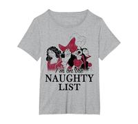 Disney Villains Weihnachten I'm On The Naughty List T-Shirt, Damen Große Größen, Grau Meliert, 1X