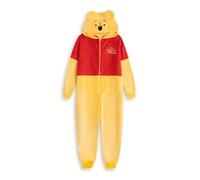 Disney Winnie Puuh Damen-Einteiler mit Reißverschluss in Gelb und Rot | Langärmlige Loungewear mit Kapuze aus kuscheligem Fleece | Cartoon-Nachtwäsche | Ideal zum Entspannen und Faulenzen