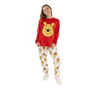 Disney Winnie Puuh Damen-Pyjama-Set, rot, langärmlig und langbeinig | Kuscheliger Fleece-Schlafanzug mit Bärenmuster | Cartoon-Nachtwäsche für Komfort und Entspannung