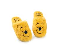 Disney Winnie the Pooh Damen Hausschuhe | Damen-Teddybär-Pelz-Pantoletten in Gelb | Gesticktes Charakter-Gesicht zum Hineinschlüpfen für Erwachsene und Jugendliche