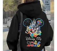 Disney women's casual hoodie, with Disney 2026 travel as the theme pattern, belongs to oversize lazy style and is suitable for street clothing style.