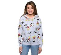 Disney Womens Hoodie Mickey Mouse All Over Print Zip Up (Heather Grey, Medium)