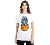 Disney Women's Lilo Stitch Pumpkin Sketch Ladies, White T-Shirt, M