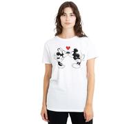 Disney Women's Mickey Mouse and Minnie Sketch Kiss Valentine's Day Ladies, White T-Shirt, S