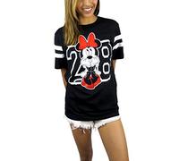Disney Womens Minnie Mouse Varsity Football Tee Small Black