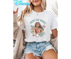 Disney's Moana of the Seas ENJOY THE WAVES 'Bedrucktes T-Shirt Island Resort Kurzarm-Rundhalsausschnitt, maschinenwaschbar, Frühlings-/Sommerkomfort,