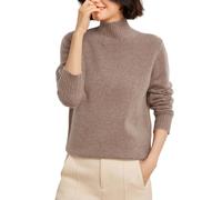 DISSA Damen Kaschmir Pullover Braun Stehkragen Langarm Strickpullover Damen Kaschmir Wolle Einfarbige Relaxed Dicker Pullover,EU 40,YG928