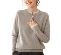 DISSA Damen Kaschmir Pullover Grau Rundhals Langarm Strickpullover Damen Kaschmir Wolle Einfarbige Relaxed Dicker Pullover,EU 42,DF8107