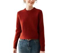 DISSA Damen Kaschmir Pullover Rot Rundhals Langarm Strickpullover Damen Kaschmir und Wolle Unifarbener Relaxed Dicker Pullover,EU 38,MN615