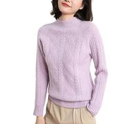 DISSA Damen Kaschmir Pullover Violett Stehkragen Langarm Strickpullover Damen Kaschmir Wolle Zopfmuster Relaxed Dicker Pullover,38,DF8041