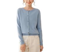 DISSA Damen Kaschmir Strickjacke Blau Rundhals Langarm Strickpullover Damen Kaschmir Wolle Zopfmuster Relaxed Dicker Pullover,EU 44,DF8106