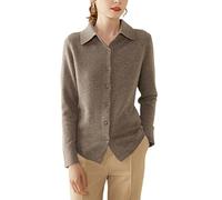DISSA Damen Kaschmir Strickjacke Braun Revers Langarm Cardigan Kaschmir Wolle Knöpfen Schlanker Dünner Strickjacke,34,SH346