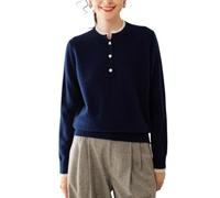 DISSA Damen Langarm Kaschmir Pullover Rundhals,Blau,42