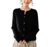 DISSA Damen Langarm Kaschmir Strickjacke Rundhals,EU 38-46 | Büro Schichtenlook,kompletter Zopfmuster-Strick,runde Knopfleiste,gerippte Besätze,plüsche Wärme,feste Nähte