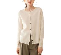 DISSA Damen Langarm Kaschmir Strickjacke Rundhals,EU 38-46 | Büro Schichtenlook,kompletter Zopfmuster-Strick,runde Knopfleiste,gerippte Besätze,plüsche Wärme,feste Nähte