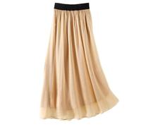 DISSA Damen Seidenrock Midi Elastischer Bund Uni,S2010 | 100% Seide,Plissierte Silhouette,fließender A-Linien-Saum,leichtes Gewebe,weicher Fall,wadenlang,für Stadtausflug