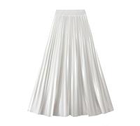 DISSA Damen Weiß Plisseerock Glänzender Ausgestellter A-Line Rock Hoher Taillen Midirock,Einheitsgröße,SK6623