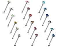 Distinct 60 Stück Nasenstecker Nasenpiercing Kristall-Strass-Schüttg Knochen gerade Stolzenstangenstiftstahl aus Edelstahl Nasenring (Mehrfarben)