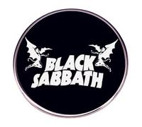Distrig rosche Black Sabbath, rund, Metall, Band, Heavy Metal, Rock, Anstecknadel, Anstecknadel, originelles Geschenk für Fans, Herren und Damen, Schwarz und Weiß, small, Metall, Ohne