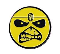 Distrigeek Iron Maiden Eddie Smile Anstecknadel, Metall, rund, gelb, für Damen und Herren