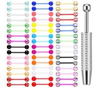 DIVINA VITAE 48 Stück Zungenpiercing Plastik 1.6mm,14G Tongue Piercing Glitzer Piercing Zunge Nipple Barbell Piercing Piercing Schmuck Leuchtend Neon Glitzer Im Dunkeln