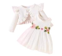DivingBirds Baby Mädchen Kleid und Strickjacke 2pcs Set Kleinkind ärmellose Blumen Print Schmetterling Party Tüll Kleider Ruffle Langarm Mantel Herbst Winter Casual Kleidung für 9-12 Monate Weiß