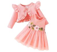 DivingBirds Baby Mädchen Kleid und Strickjacke 2pcs Set Kleinkind ärmellose Blumen Print Schmetterling Party Tüll Kleider Ruffle Langarm Mantel Herbst Winter Casual Kleidung für 3-6 Monate Rosa