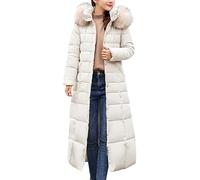 Dixacyer Damen Daunenmantel mit Kapuze, gesteppt, lange Pufferjacken, wasserdicht, Winter, warm, Maxi-Länge, Parka-Mäntel mit Pelzkragen, weiß, 42