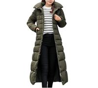 Dixacyer Damen Daunenmantel mit Kapuze, gesteppt, lange Pufferjacken, wasserdicht, Winter, warm, Maxi-Länge, Parka-Mäntel mit Pelzkragen, armee-grün, 38