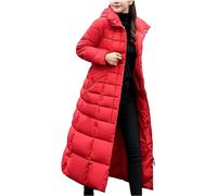Dixacyer Damen Daunenmantel mit Kapuze, gesteppt, lange Pufferjacken, wasserdicht, Winter, warm, Maxi-Länge, Parka-Mäntel mit Pelzkragen, rot, 48