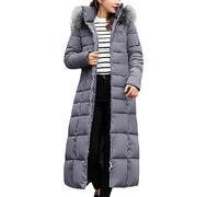 Dixacyer Damen Daunenmantel mit Kapuze, gesteppt, lange Pufferjacken, wasserdicht, Winter, warm, Maxi-Länge, Parka-Mäntel mit Pelzkragen, grau, 42