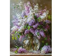 Diy Kreuzstich-Set Mit Perlen. Bunte Lila Blumen In Einer Vase. Perlenstickerei-Set. Bunte Blumen. Nadelspitze. Gobelin-Set. Perlenstickerei. Handarbeits-Set. Kreuzstich-Set Mit Perlen. 30x40cm