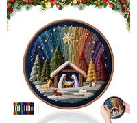 DIY Nativity Embroidery Set - Stitch Holy Story Counted Stamped Embroidery Kit Cross Stitch Needlepoint Kit Handmade Creative Craft Needlework for Decor Home Room Nativity Embroiderys Set