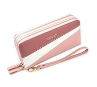 Diyafas Doppelter Reißverschluss Geldbörse für Damen Lange Portemonnaie Große Kapazität Geldbeutel Mädchen Clutch Handytasche mit Armband
