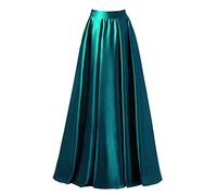 Diydress Damen Satin Ausgestellter Swing Maxirock Lang Bodenlang Hohe Taille Fomal Prom Party Röcke mit Taschen, Pfau, 3X