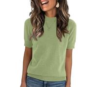 DIYIOUZHOU Business Bluse Damen Polka Dot Top Kurzarmpullover Mit Rundhalsausschnitt Aus Feinstrick Kurzarm Für Alltag Freizeit Damen-Oberteile Women's Clothing Hellgrün M