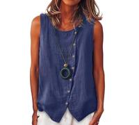 DIYIOUZHOU Damen Top Elegant Stillunterhemd Tank Knopfleiste Aus Baumwolle Lockeres Design Sport Für Alltag Und Yoga Tanktop Mit Integriertem Bh Damenoberteile Marine Xl