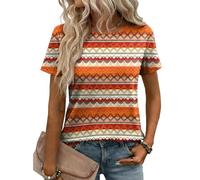 DIYIOUZHOU Schwarze Bluse Oberteil Damen Elegant Kurzarmpullover Kurzarm Longshirt Mit Modernem Muster Für Alltag Und Freizeit Sommer Tops Elegante Blusen Orange S