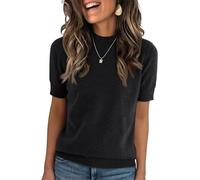 DIYIOUZHOU Sportshirt Damen Kurzarm Musselin Bluse Kurzarmpullover Mit Rundhalsausschnitt Aus Feinstrick Für Alltag Freizeit Longshirt Polka Dot Top Damenblusen Schwarz S