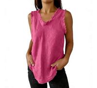 DIYIOUZHOU Top Weiß Damen Sporttop Mit Integriertem Bh Tank Baumwolle V-ausschnitt Sport Lässig Tops Für Alltag Und Freizeit Tops Sommer Damenwesten Ärmellos Heißpink S