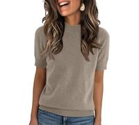 DIYIOUZHOU Tshirt Damen Baumwolle Rote Bluse Kurzarmpullover Mit Rundhalsausschnitt Aus Feinstrick Kurzarm Für Alltag Freizeit Elegante Blusen Polka Dot Top Kamel L